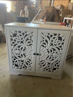 Buffet Cabinet with Storage, Wooden Carved Sideboard Storage Cabinet with Hollow Carved Pattern and Adjustable Shelves, Accent 2 Door Coffee Bar Table