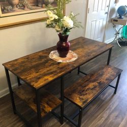Dining Table Set With 2 Benches 