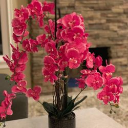 Artificial Silk Pink Orchid With Pot