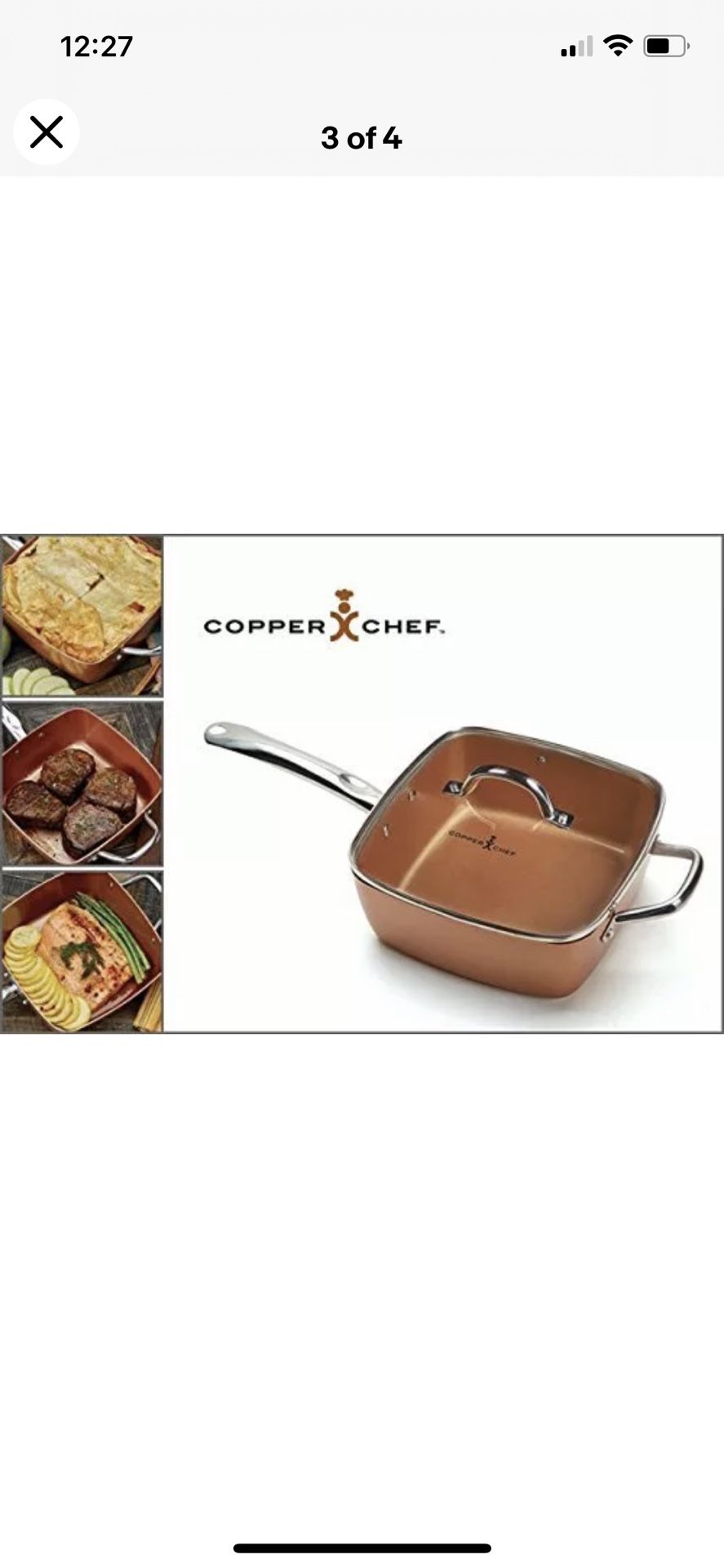 Slightly Used Copper Chef 3 Piece Cookware Set – 9.5″ Deep Square Frying Pan  with Non stick Ceramic Coating, Includes Glass Lid, Fry Basket Egg for Sale  in Long Beach, CA - OfferUp