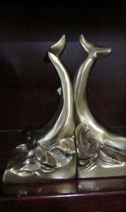 Beautiful Brass Whale Tail Bookends