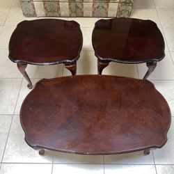 3-Piece Queen Anne Style Coffee Table Set - Dark Cherry / Sunburst Veneer
