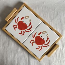 Vintage Wood Framed Ceramic Tile(s) Crab Trivet