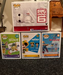 Disney Funko Pop Lot of 4 - Baymax with Mochi, Stitch Exclusives, Carnaval Minnie
