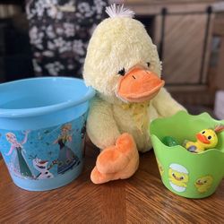 Pair of Plastic Easter Buckets with Plush and Extras