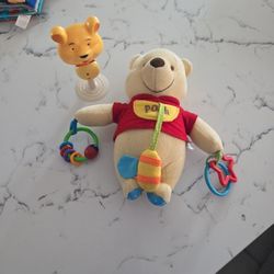 DISNEY WINNIE THE POOH CHARACTER AND SUCTION CUP WINNIE RATTLE TOY SEE DESCRIPTION 