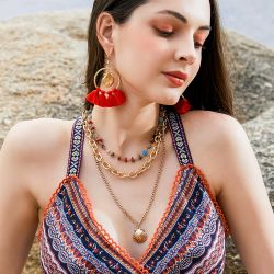 Bohemian Gold Plated Shell Charms Three Multi-layer Necklace Set