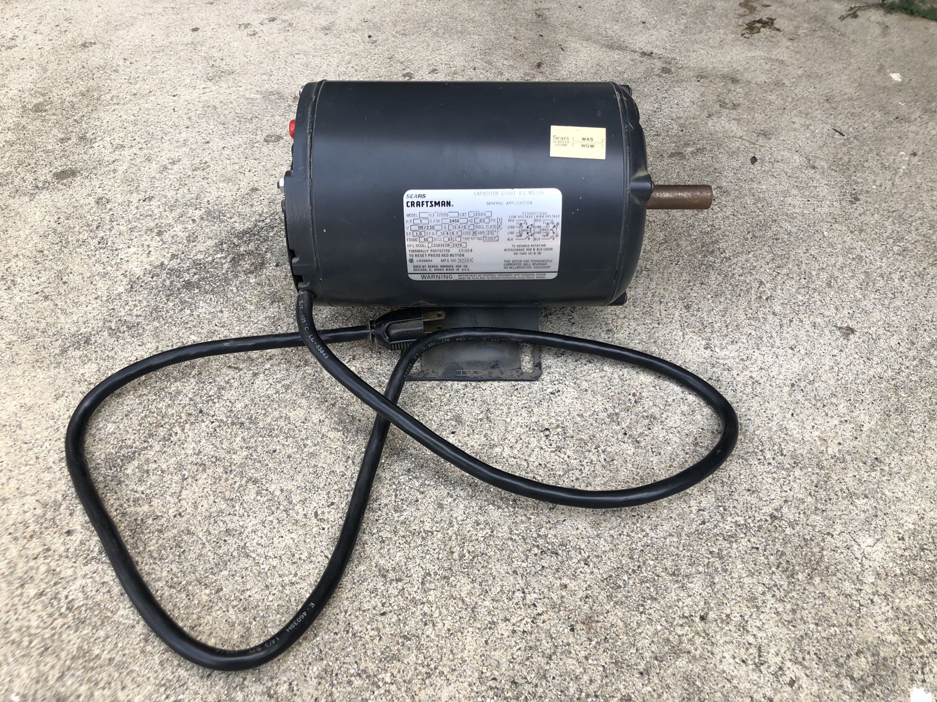 Sears Craftsman Capacitor Start A.C. Motor
