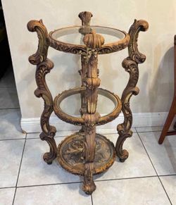 VINTAGE Neoclassical French Gold Round Table/3 Tier  37”H 16” in diameter