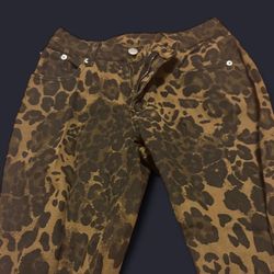 Leopard print bootcut jeans 