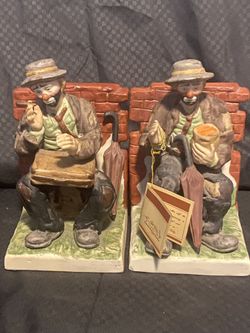 Emmet Kelly Jr Coll Flambro 7”1/4 Tall hobo clown book ends