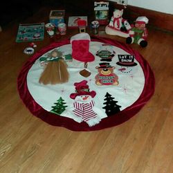Christmas Decorations Lot Tree Skirt Gift Jars Wall Decor
