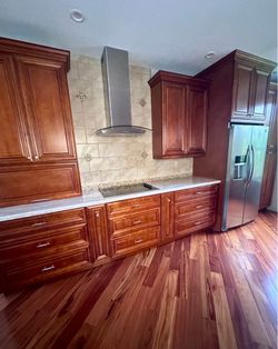 Cherry-Wood Kitchen Cabinets- Tops & Bottoms With LED Lights- Excellent Condition