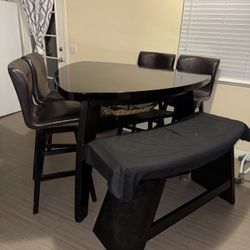 Dining Table Set With 4 Chairs And Bench - Counter Height