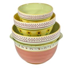 Pfaltzgraff Pistoulet Nesting Mixing Serving Bowls Sunflower Stoneware Ceramic