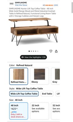 SimpliHome solid mango wood lift-top coffee tables,