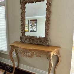 Intricately Carved Table And mirror 