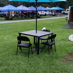 Patio Table Umbrella Stand And 3 Chairs 