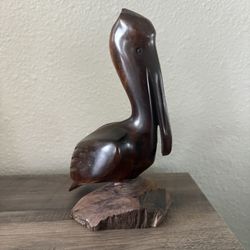 Vintage 8” Hand Carved Ironwood Pelican Sculpture Collectible Art Decor