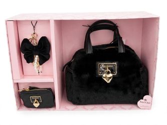 Juicy Couture Black Faux Fur Handbag Gift Set