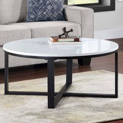 White/Black Round Coffee Table, Faux Marble Top