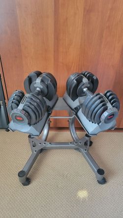 Bowflex Adjustable Dumbells with Rolling Stand