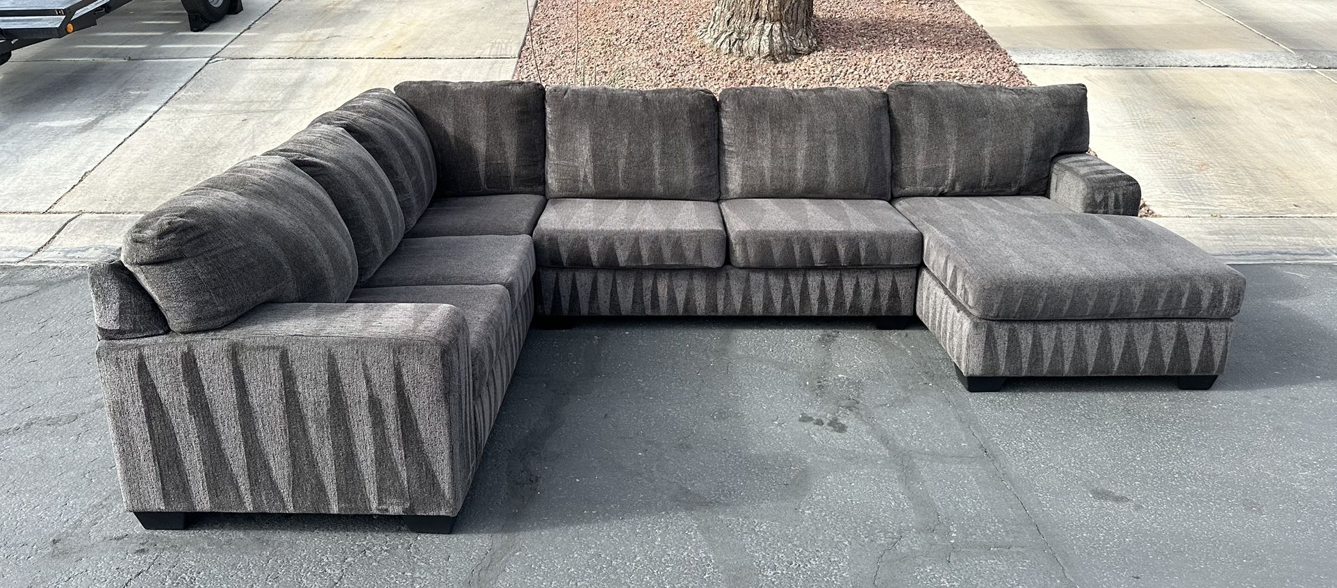 Beautiful Ashley’s Furniture Design Charcoal Gray Ash Sectional Sofa Couch U Shape With Chaise Lounger