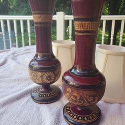 Antique Hand Carved Vases Made Of Wood