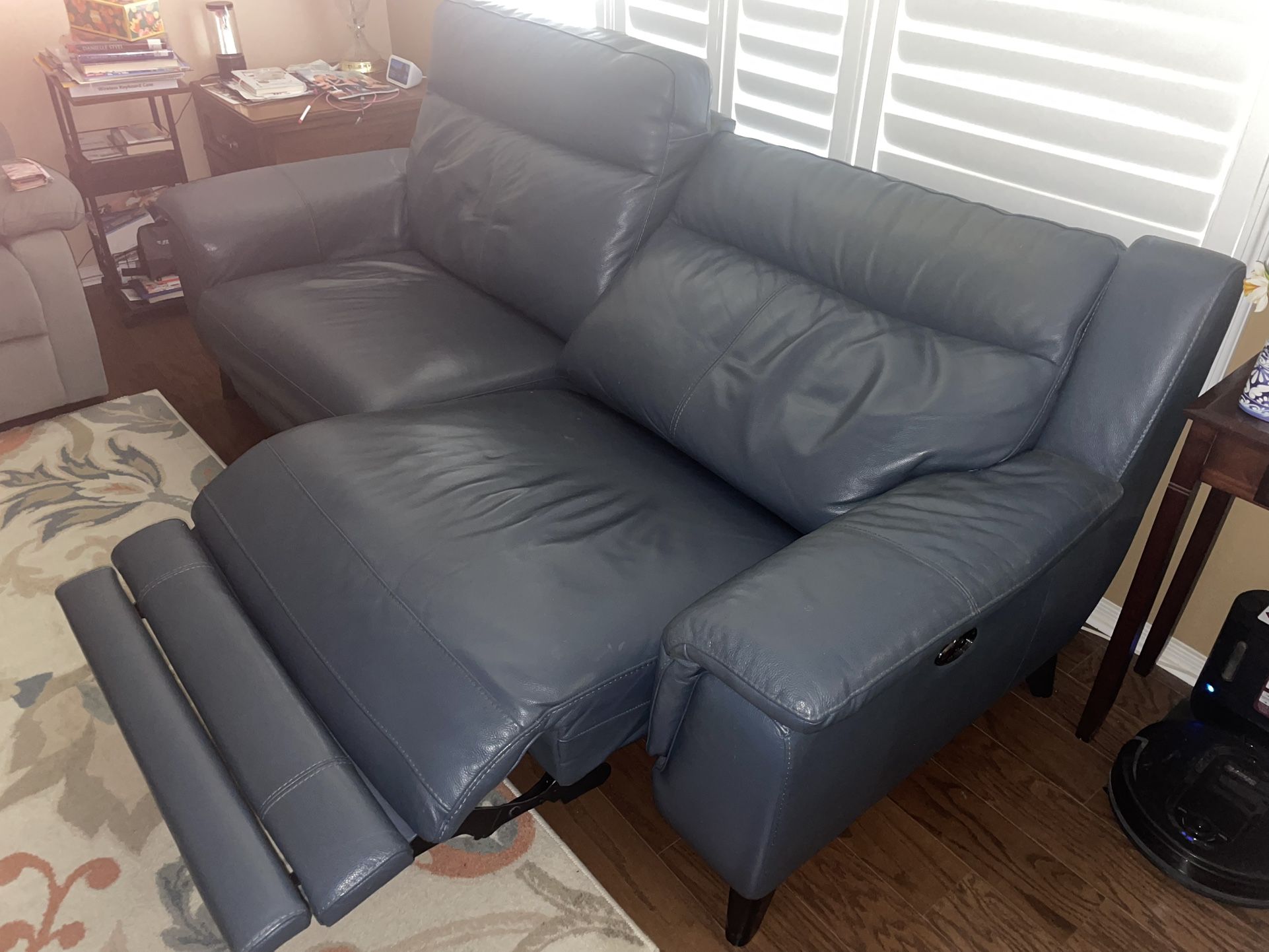 Reclining Power Couch Navy Blue 7 Foot