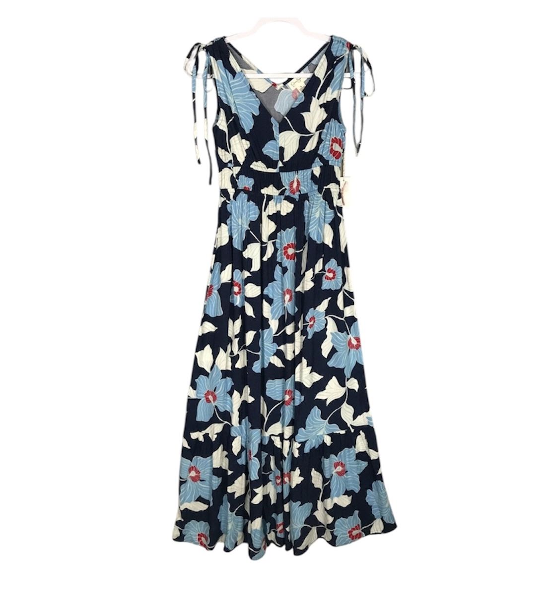 Jessica Simpson Dress Womens Blue Maxi Bloom Tiered Tropical Flowy Ruched Med