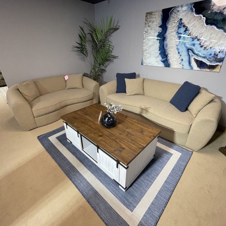 Carmel Mocha Bouclé Living Room Set / 2pc