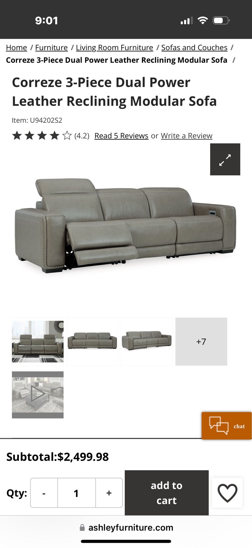 Duel Power Leather Reclining Sofa