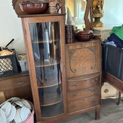Vintage Hutch With Desk In Cabinet 