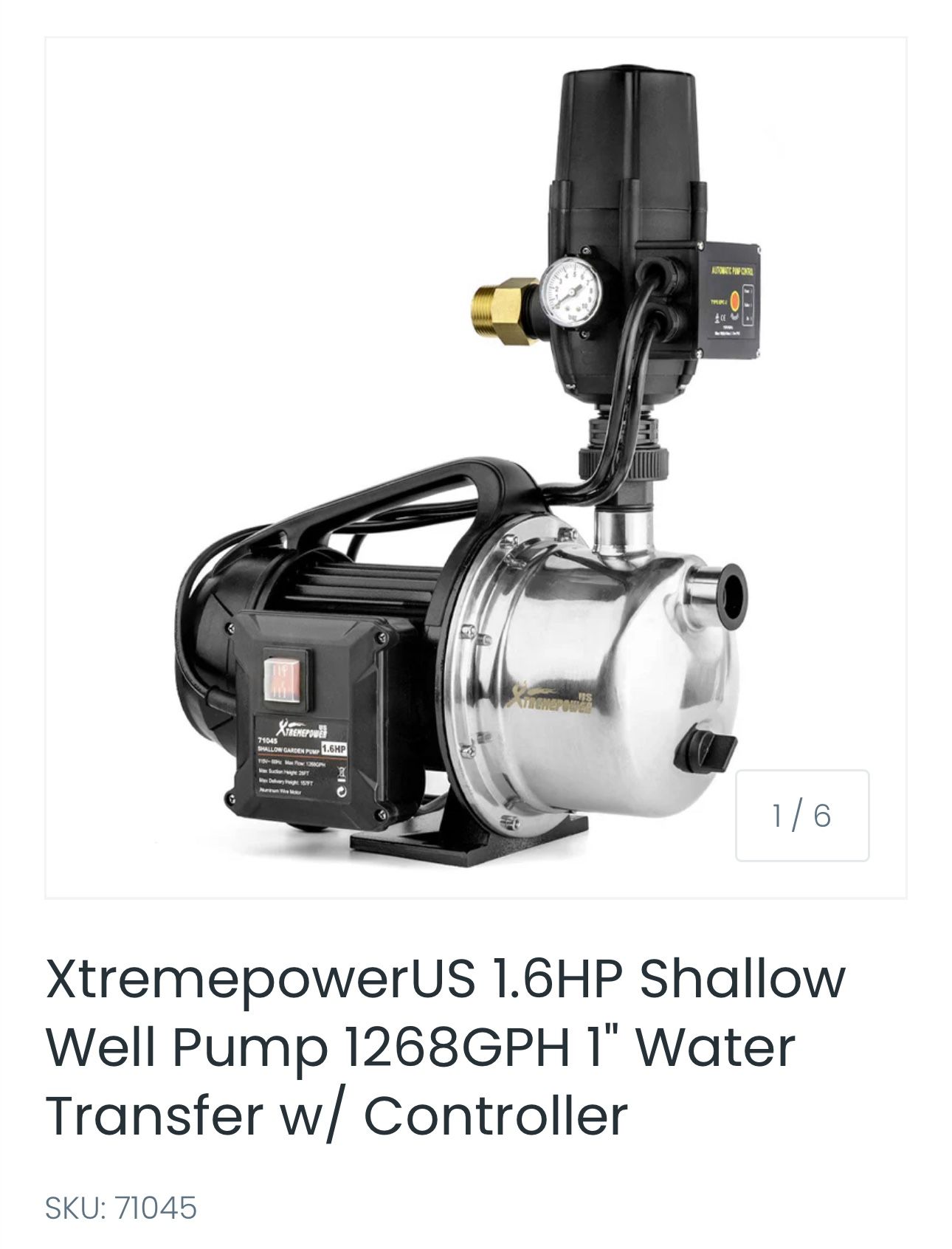XtremepowerUS 1.6HP Shallow Well Pump 1268GPH 1" Water Transfer w/ Controller