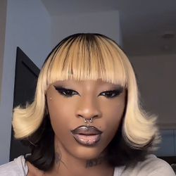 Skunk Blonde Bangs Bob