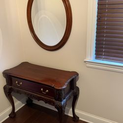 Elegant Wood Console Table + Matching Mirror – Solid Wood, Classic Design