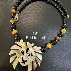 Vintage 1970 Lee Sands,  Abalone Lionhead Necklace 