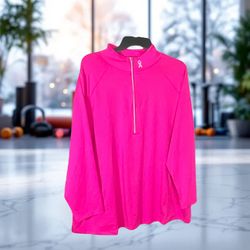 Catherines Fuchsia Partial Zip Active Wear Jacket Breast Cancer Awareness Ribbon Women 1XWP (18/20WP)