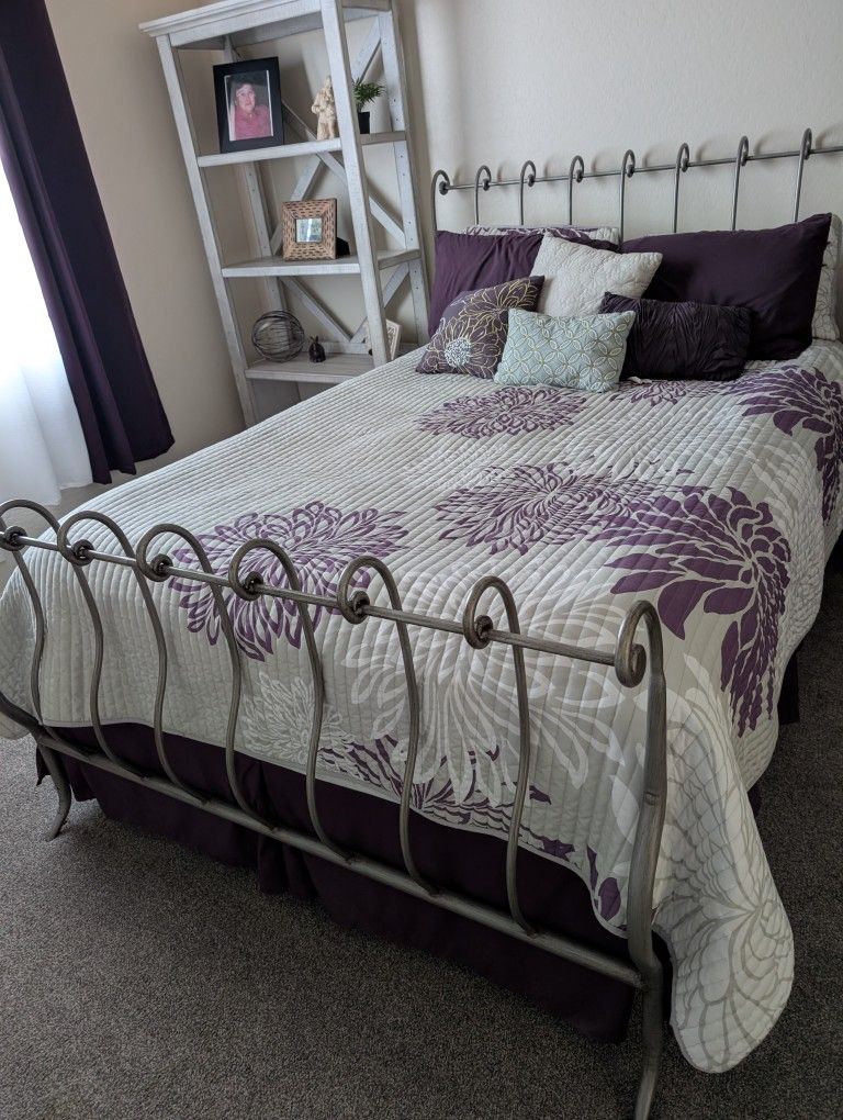 Queen Metal Bed Frame, Sealy Posturepedic Plush Mattress And Box Spring