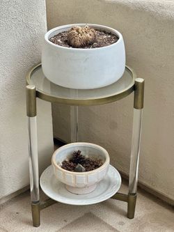 Gold Light Glass Plant Stand (two tier)
