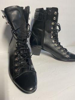 Black gloss Tip Lace up Leather high heel boots 265 for woman size 8