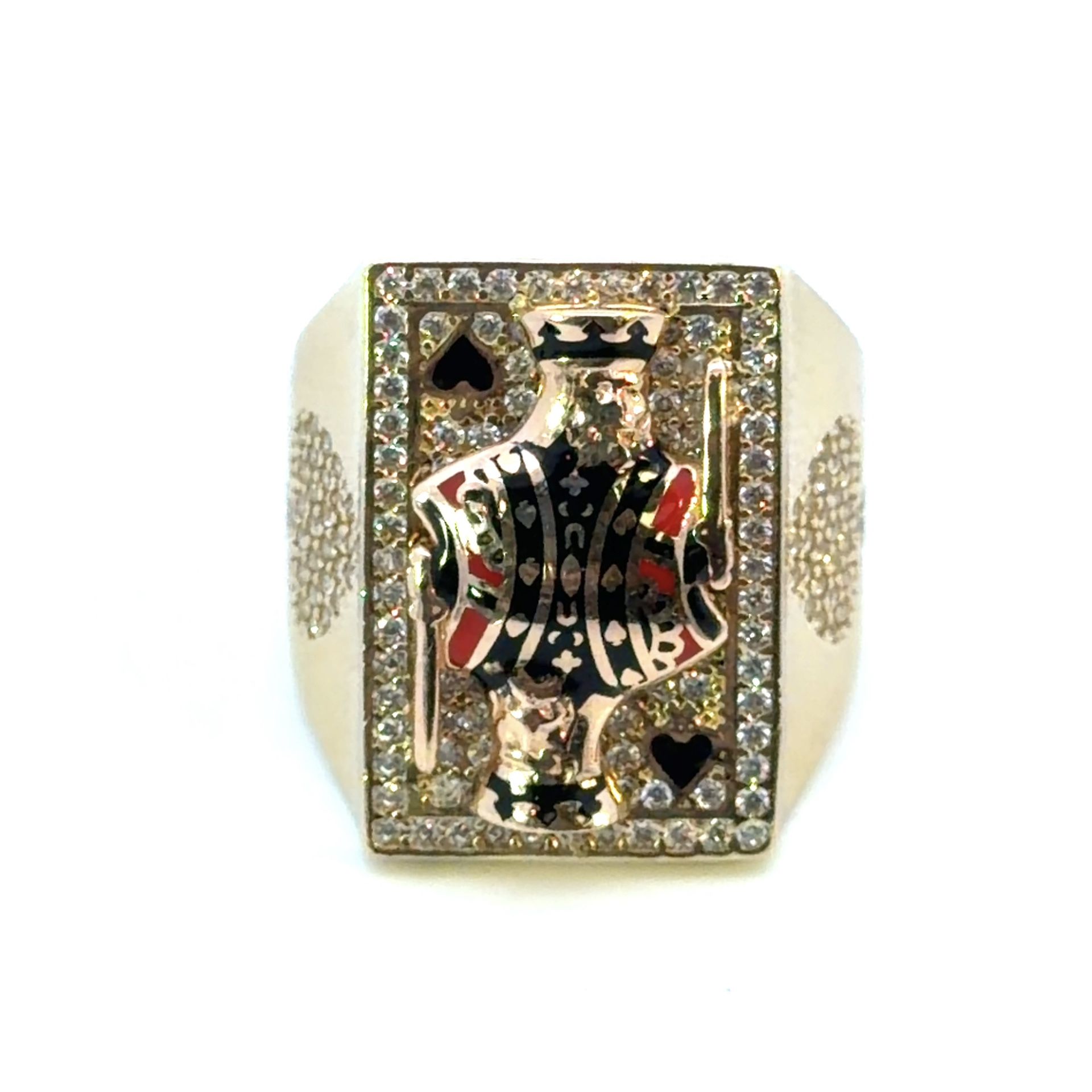 Men’s 14k Yellow Gold CZ Cubic Zirconia King Of Spades Playing Card Ring Size 9 GP3105531