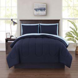 6 Piece Solid Bed-in-a-Bag Bedding Comforter Set, Twin, Navy (Shipping Available)