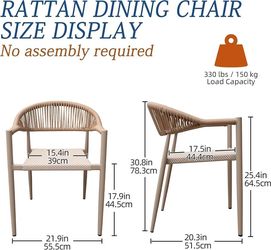 4pcs Dining Chair Set, Stackable Rattan Armchairs, Aluminum Patio Furniture for Garden Backyard Poolside Bistro Restaurant (Brown)