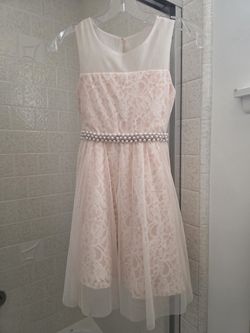Girls Blush Lace Dress. Size 8