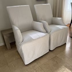 (2) Restoration Hardware RH Hudson Parsons Slipcover Dining Armchairs Captain
