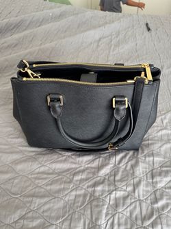 Black Saffiano Leather Satchel with Gold Hardware
