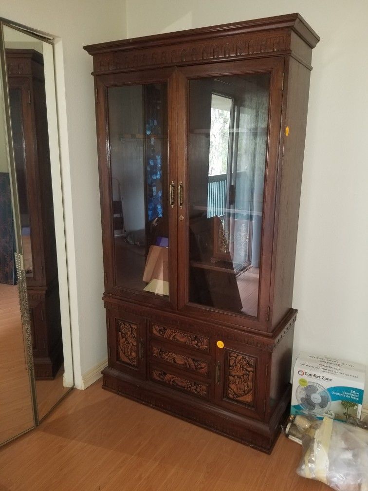 China Cabinet Antique With Hand Carved Art Work