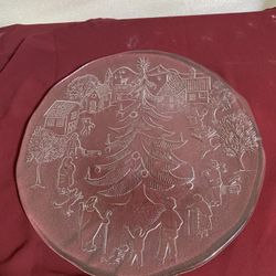 2 Vintage Clear Plate Platters With Embossed Design 