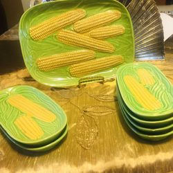 Antique   Pottery  Corn Dish Set 6 Matching  Dishes Minor  Repairable  Nicks
